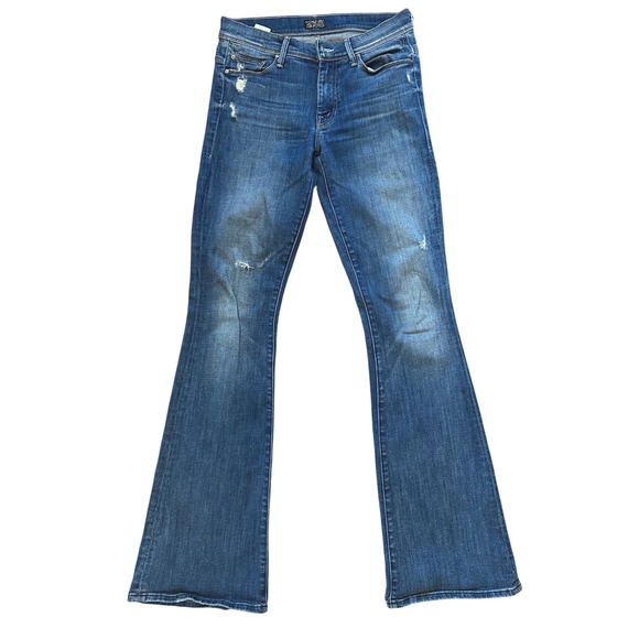 MOTHER The Cruiser Flare Jeans Size 27 Rough It Up Distressed Medium Wash Denim - Picture 1 of 12